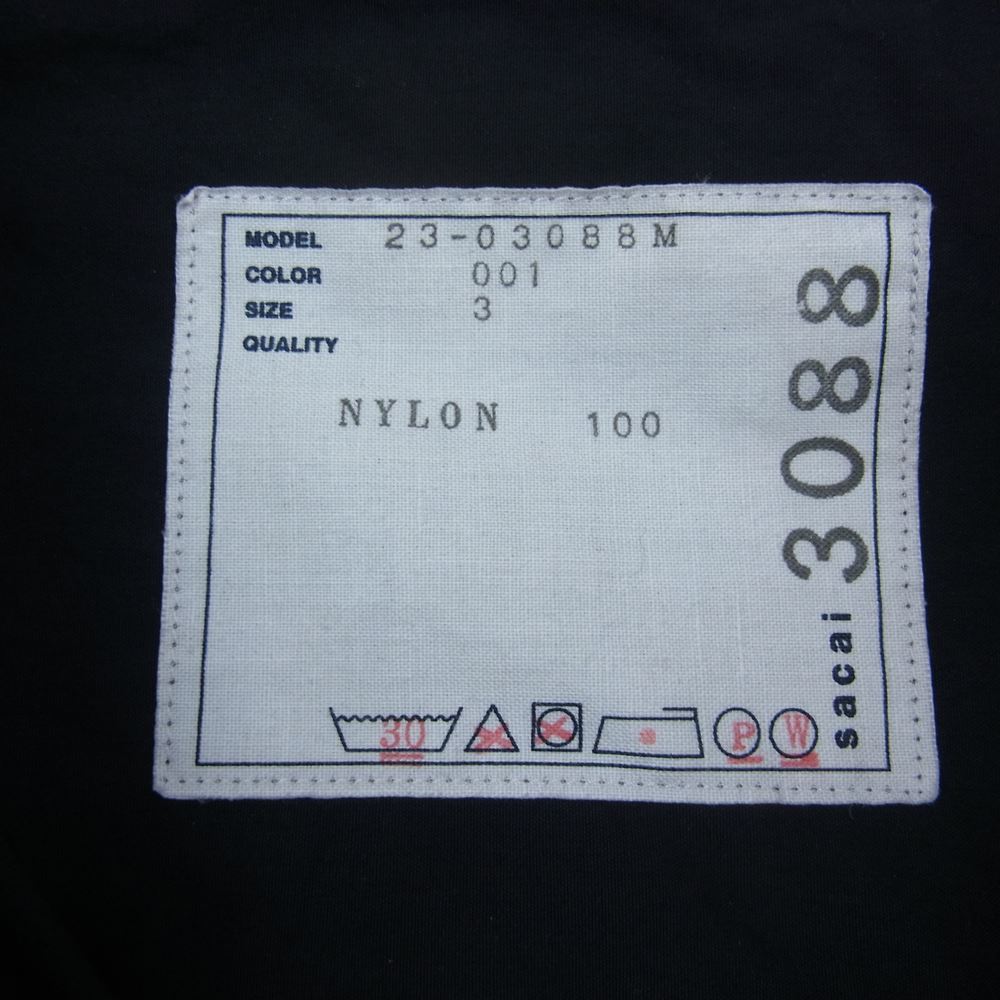 Sacai サカイ 23SS 23-03008M Taslan Nylon Shirt タスラン ナイロン 半袖 シャツ ブラック系 3【美品】【中古】