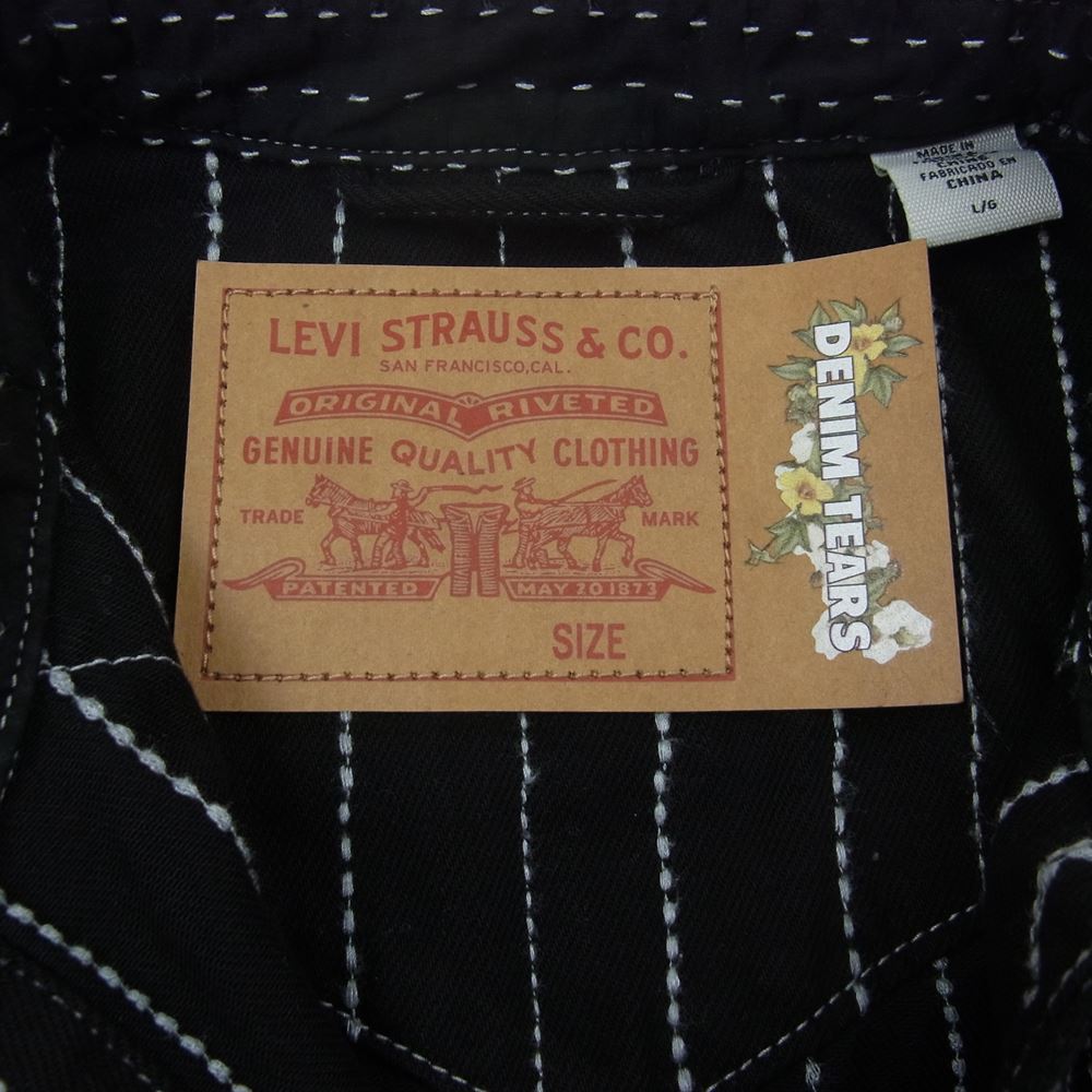 デニムティアーズ × Levis リーバイス パッチワーク ストライプ ステッチ ウエスタン シャツ ブラック系 L【美品】【中古】