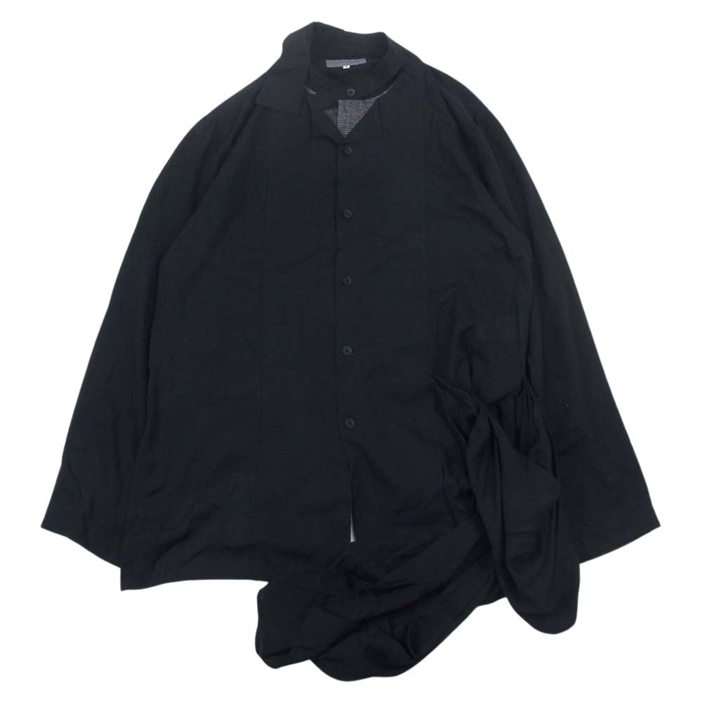 Yohji Yamamoto POUR HOMME ヨウジヤマモトプールオム 21SS HD-B11-825 Layered Docking Shirt 二重フラシ布付き B ドッキング 長袖 シャツ ブラック系 4【中古】
