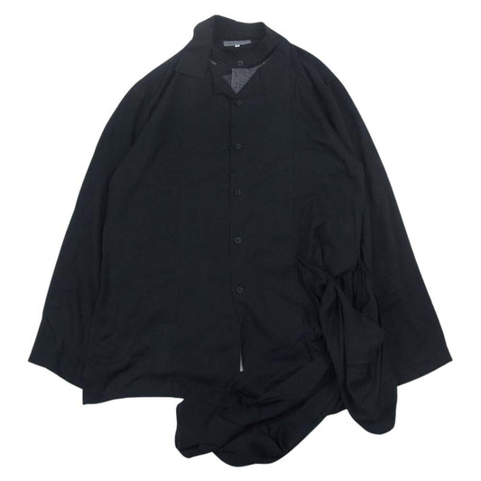 Yohji Yamamoto POUR HOMME ヨウジヤマモトプールオム 21SS HD-B11-825 Layered Docking Shirt 二重フラシ布付き B ドッキング 長袖 シャツ ブラック系 4【中古】