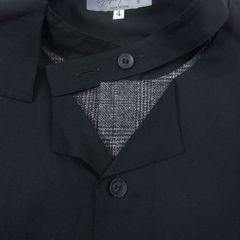 Yohji Yamamoto POUR HOMME ヨウジヤマモトプールオム 21SS HD-B11-825 Layered Docking Shirt 二重フラシ布付き B ドッキング 長袖 シャツ ブラック系 4【中古】