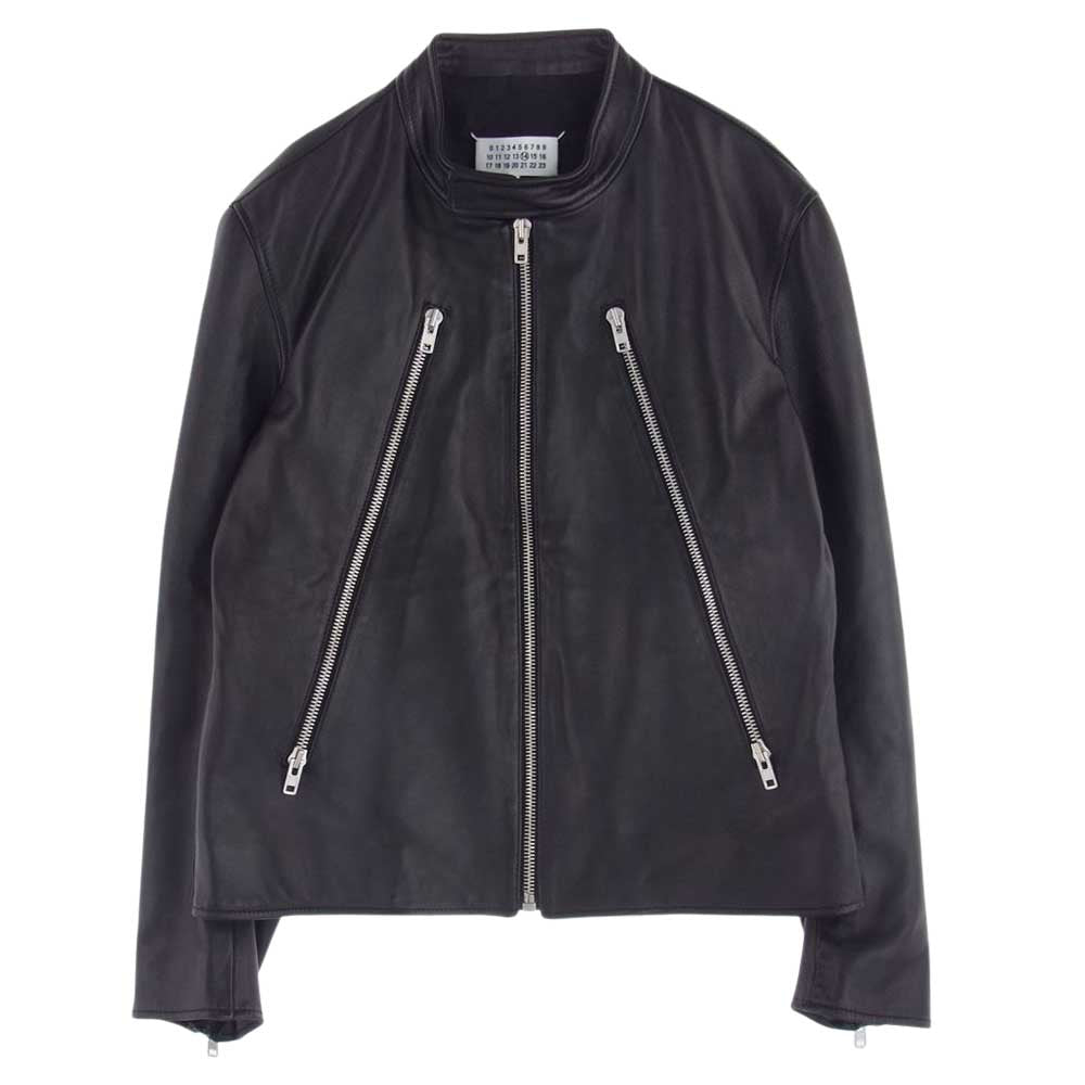MAISON MARGIELA メゾンマルジェラ 23SS S50AM0489 SY1460 国内正規品 14ライン 5-ZIP LEATHER RIDERS JACKET5ジップ ハの字 ラムレザー シングル ライダース ジャケット ブラック系 52【美品】【中古】