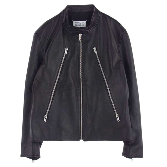 MAISON MARGIELA メゾンマルジェラ 23SS S50AM0489 SY1460 国内正規品 14ライン 5-ZIP LEATHER RIDERS JACKET5ジップ ハの字 ラムレザー シングル ライダース ジャケット ブラック系 52【美品】【中古】