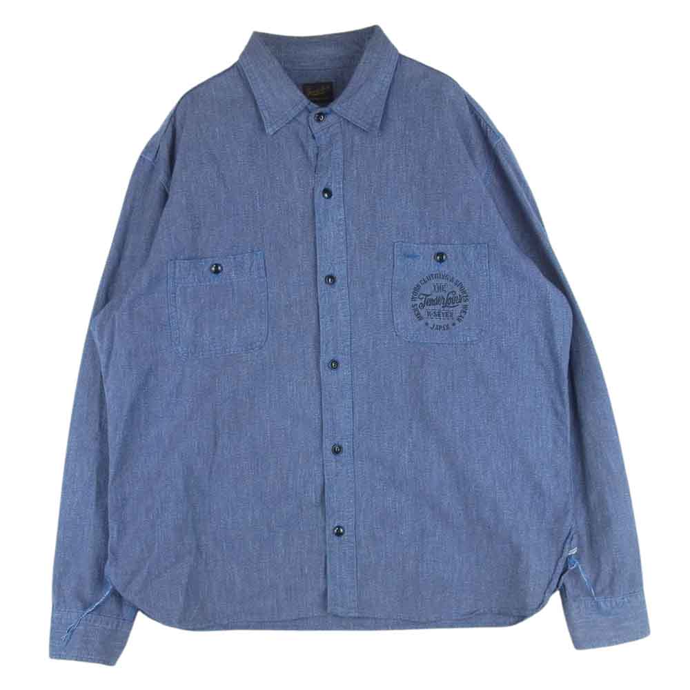 TENDERLOIN テンダーロイン T-WORK SHT ロゴ プリント ワーク 長袖 シャツ コットン 日本製 インディゴブルー系 L【中古】