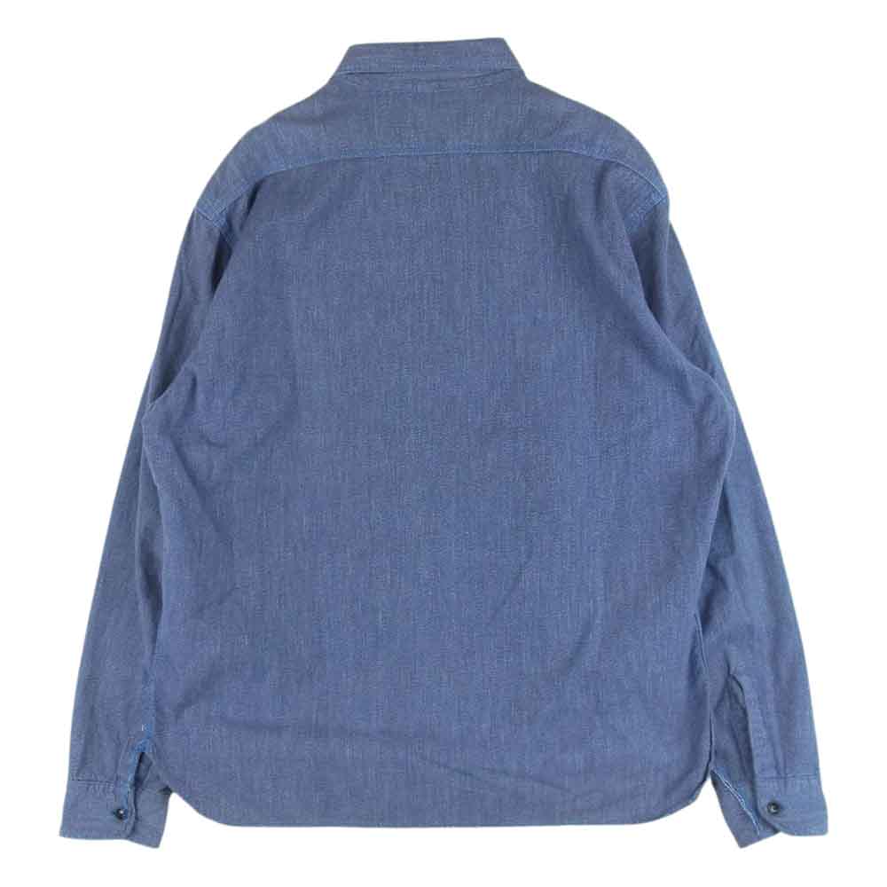 TENDERLOIN テンダーロイン T-WORK SHT ロゴ プリント ワーク 長袖 シャツ コットン 日本製 インディゴブルー系 L【中古】