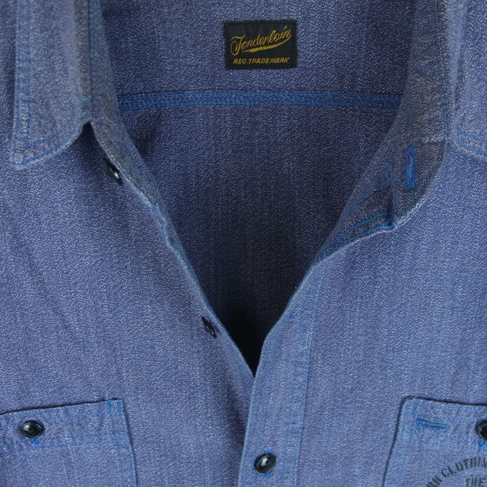 TENDERLOIN テンダーロイン T-WORK SHT ロゴ プリント ワーク 長袖 シャツ コットン 日本製 インディゴブルー系 L【中古】