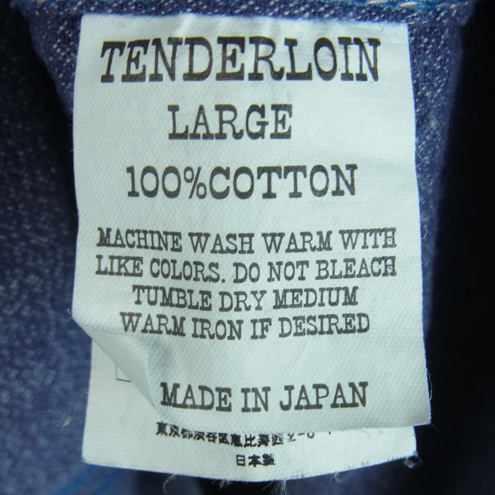 TENDERLOIN テンダーロイン T-WORK SHT ロゴ プリント ワーク 長袖 シャツ コットン 日本製 インディゴブルー系 L【中古】