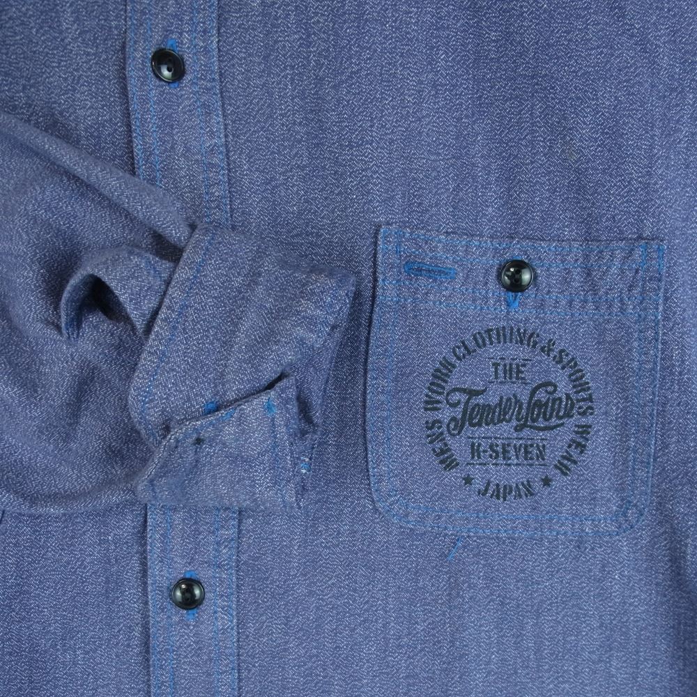 TENDERLOIN テンダーロイン T-WORK SHT ロゴ プリント ワーク 長袖 シャツ コットン 日本製 インディゴブルー系 L【中古】