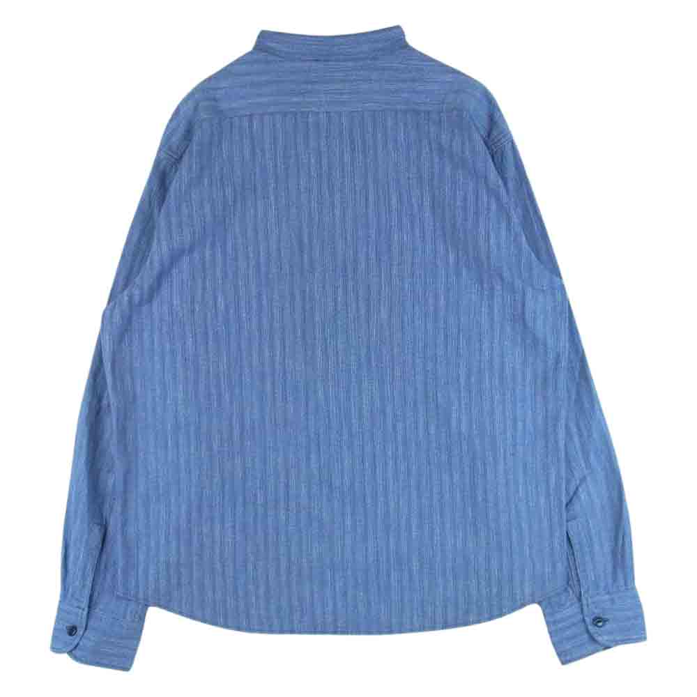 TENDERLOIN テンダーロイン スタンドカラー バンドカラー ストライプ 長袖 シャツ 日本製 ブルー系 紫がかった青系 L【中古】