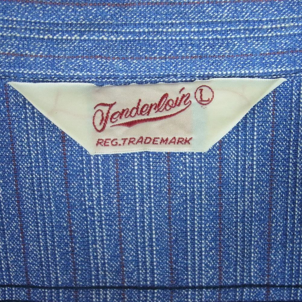 TENDERLOIN テンダーロイン スタンドカラー バンドカラー ストライプ 長袖 シャツ 日本製 ブルー系 紫がかった青系 L【中古】