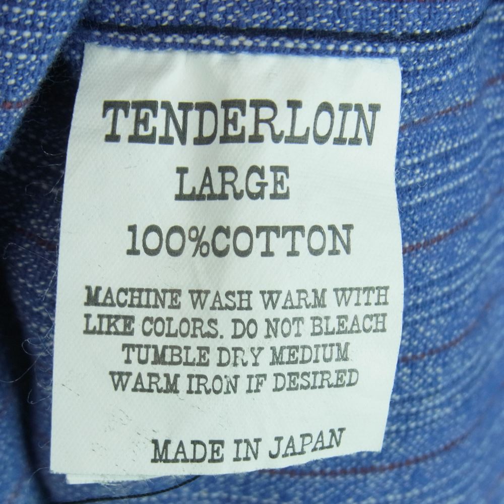TENDERLOIN テンダーロイン スタンドカラー バンドカラー ストライプ 長袖 シャツ 日本製 ブルー系 紫がかった青系 L【中古】
