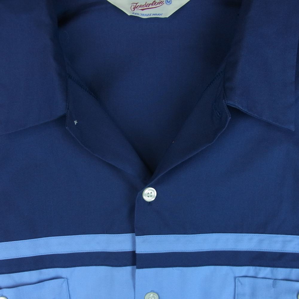 TENDERLOIN テンダーロイン 17AW T-WORK SHT U バックロゴ ワーク 長袖 シャツ 日本製 ネイビー系 ライトブルー系 M【中古】