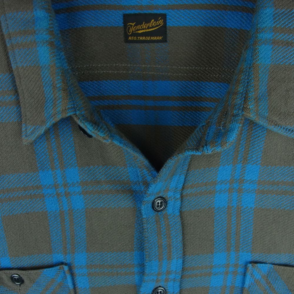 TENDERLOIN テンダーロイン T-HEAVY FLANNEL SHT ヘビー フランネル チェック 長袖 シャツ ブルー系 グレイッシュブラウン系 L【美品】【中古】