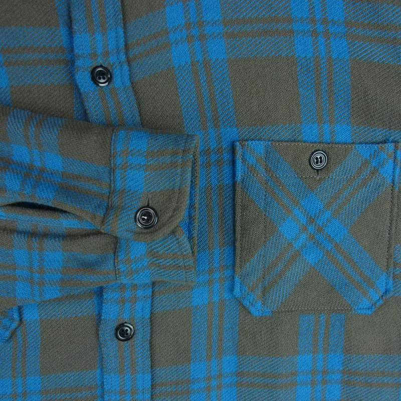 TENDERLOIN テンダーロイン T-HEAVY FLANNEL SHT ヘビー フランネル チェック 長袖 シャツ ブルー系  グレイッシュブラウン系 L【美品】【中古】