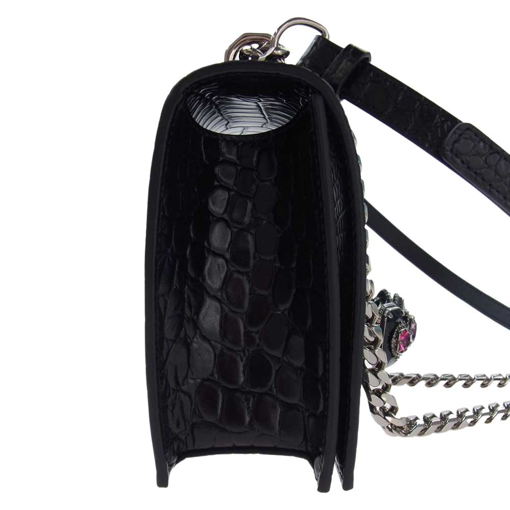 Alexander McQueen アレキサンダーマックイーン 5819431 HBOY1000 Spider Jewelled Satchel クロコ型押し スパイダー ジュエリー ナックル バッグ ショルダー ブラック系【美品】【中古】