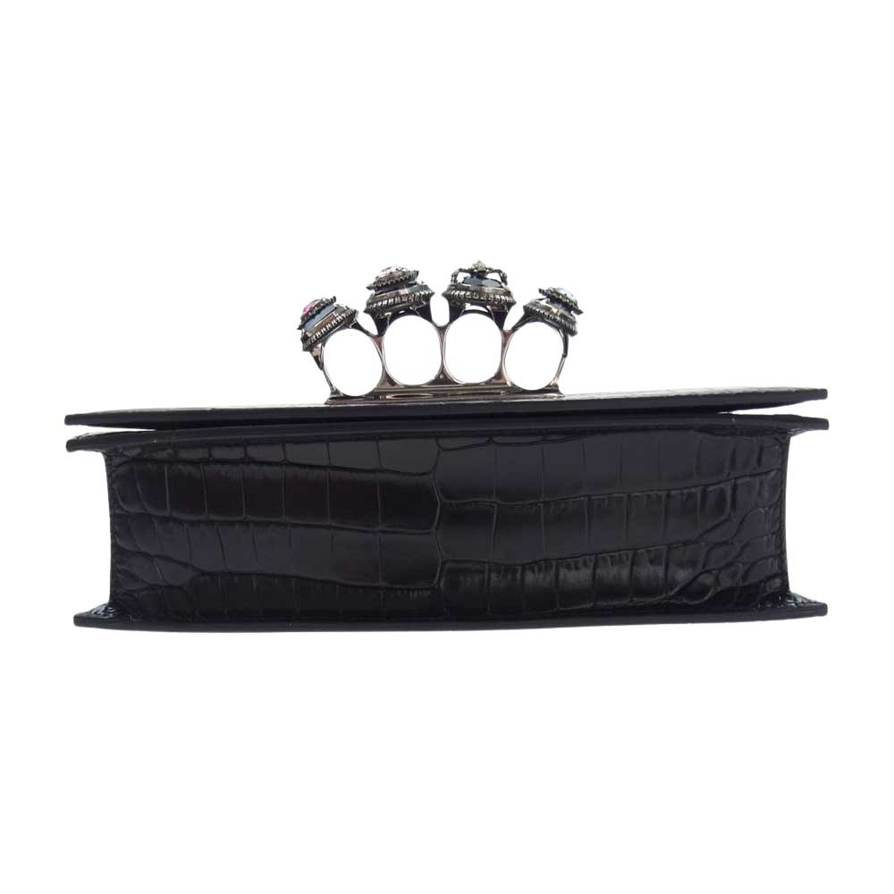 Alexander McQueen アレキサンダーマックイーン 5819431 HBOY1000 Spider Jewelled Satchel クロコ型押し スパイダー ジュエリー ナックル バッグ ショルダー ブラック系【美品】【中古】