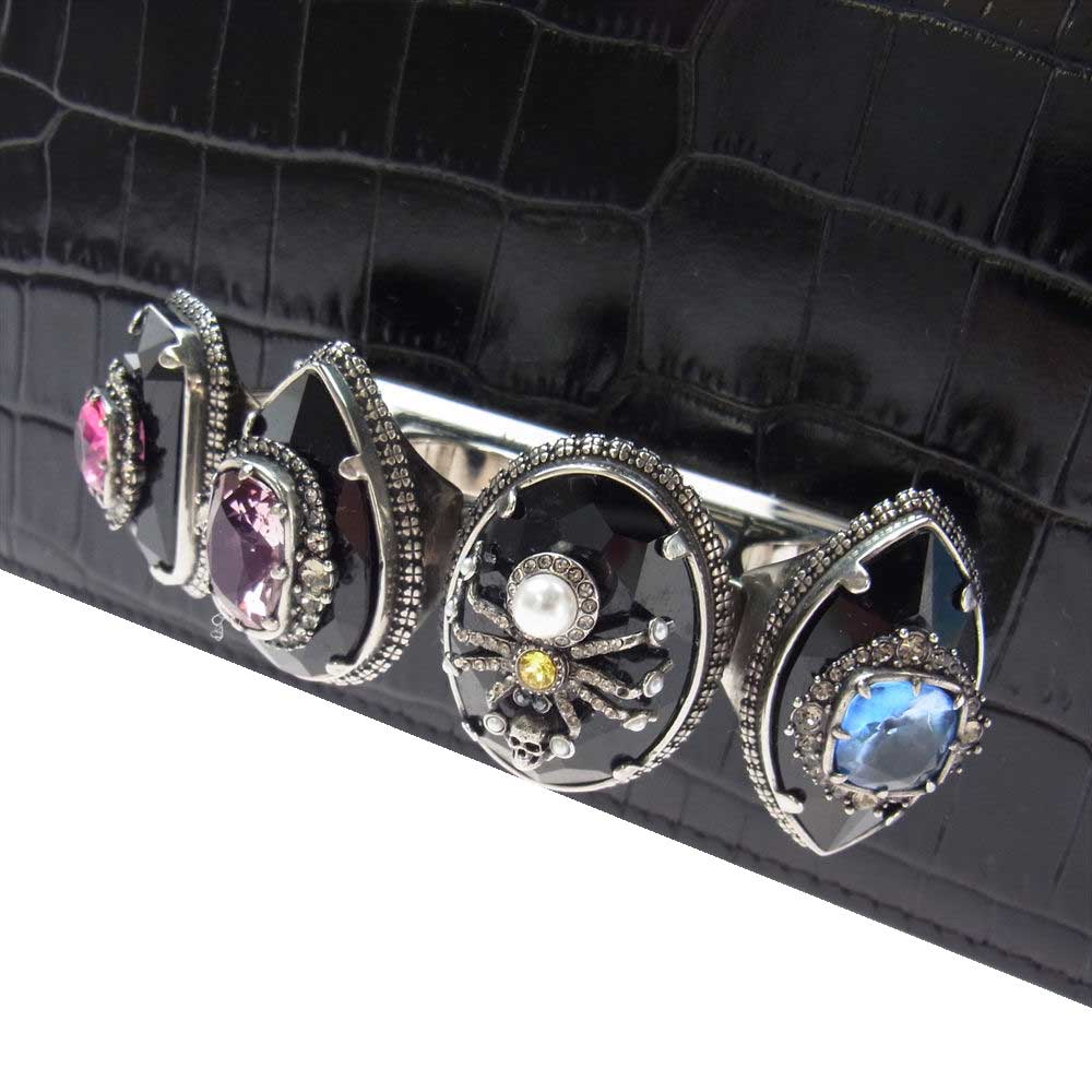 Alexander McQueen アレキサンダーマックイーン 5819431 HBOY1000 Spider Jewelled Satchel クロコ型押し スパイダー ジュエリー ナックル バッグ ショルダー ブラック系【美品】【中古】