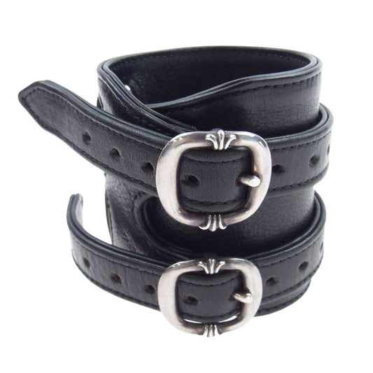 CHROME HEARTS クロムハーツ（原本無） ダブル R&R レザー ブレスレット ブラック系【中古】