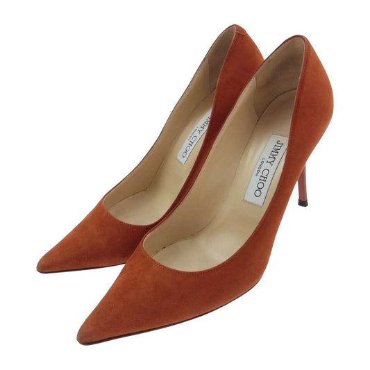 JIMMY CHOO ジミーチュウ スエード パンプス ピンヒール オレンジ系 茶色よりのオレンジ 37.1/2【中古】