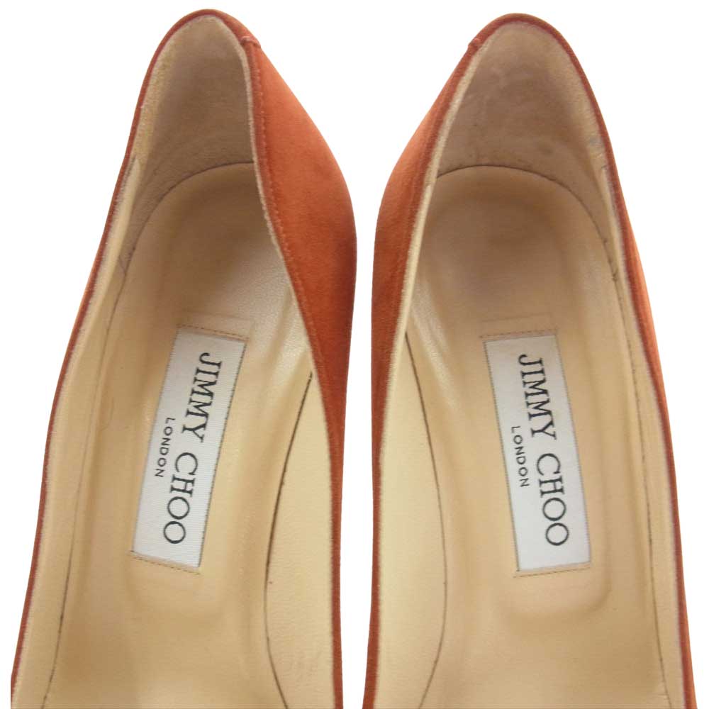 JIMMY CHOO ジミーチュウ スエード パンプス ピンヒール オレンジ系 茶色よりのオレンジ 37.1/2【中古】
