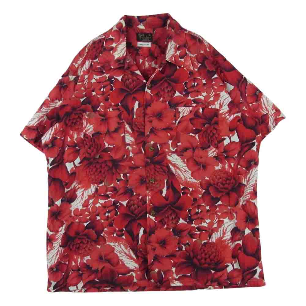 シアーズ ヴィンテージ 花柄 オープンカラー 半袖 シャツ コットン レッド系 L【中古】