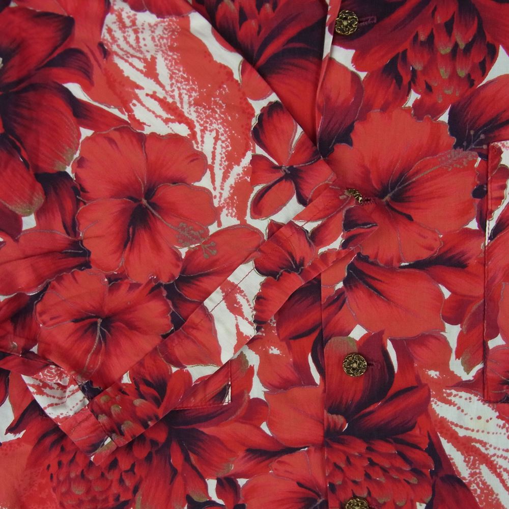 シアーズ ヴィンテージ 花柄 オープンカラー 半袖 シャツ コットン レッド系 L【中古】