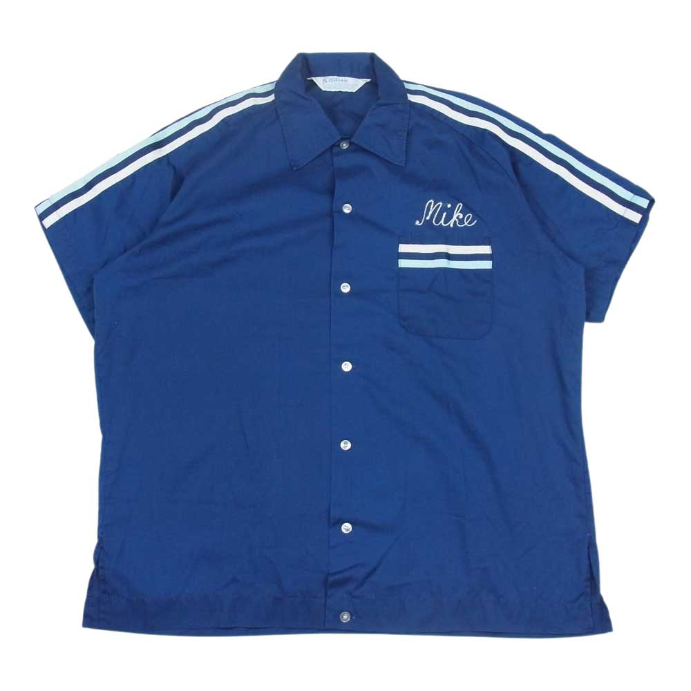 ヒルトン 70s 80s ヴィンテージ 半袖 ボーリング シャツ 刺繍 ネイビー系 L【中古】