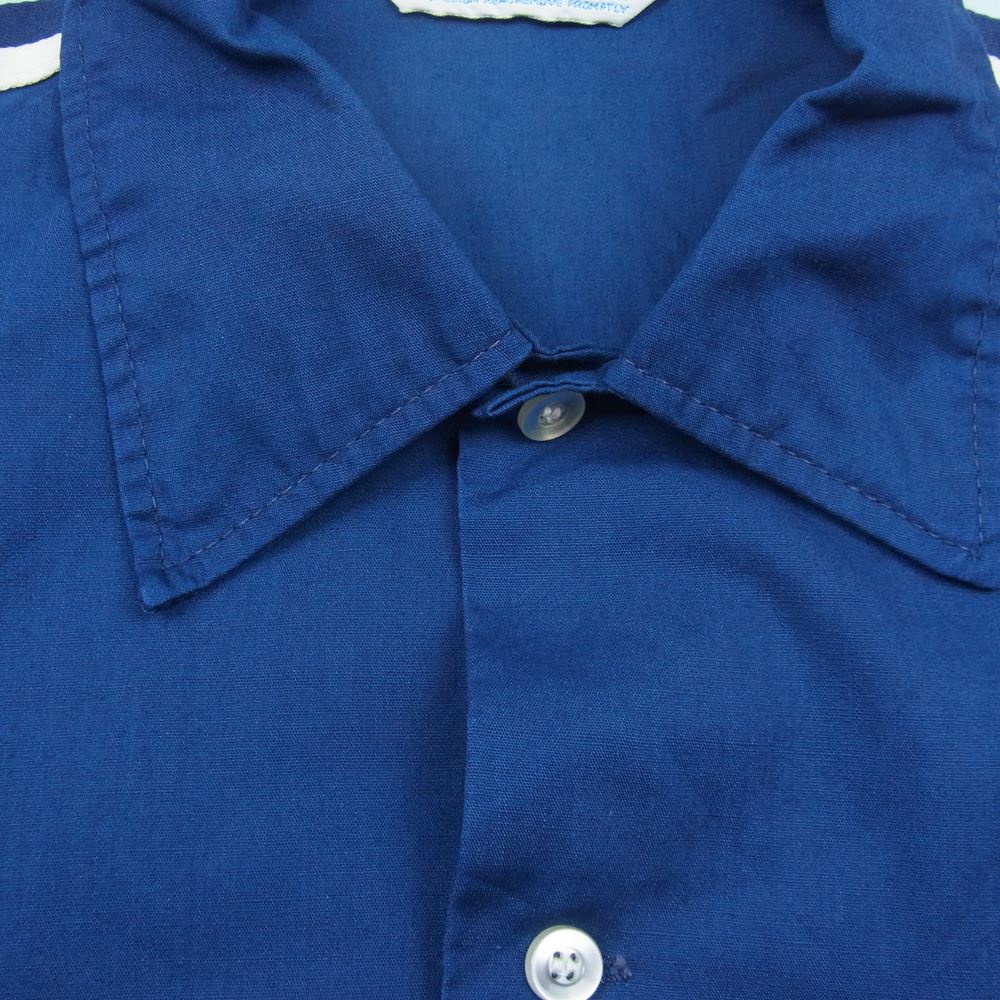 ヒルトン 70s 80s ヴィンテージ 半袖 ボーリング シャツ 刺繍 ネイビー系 L【中古】