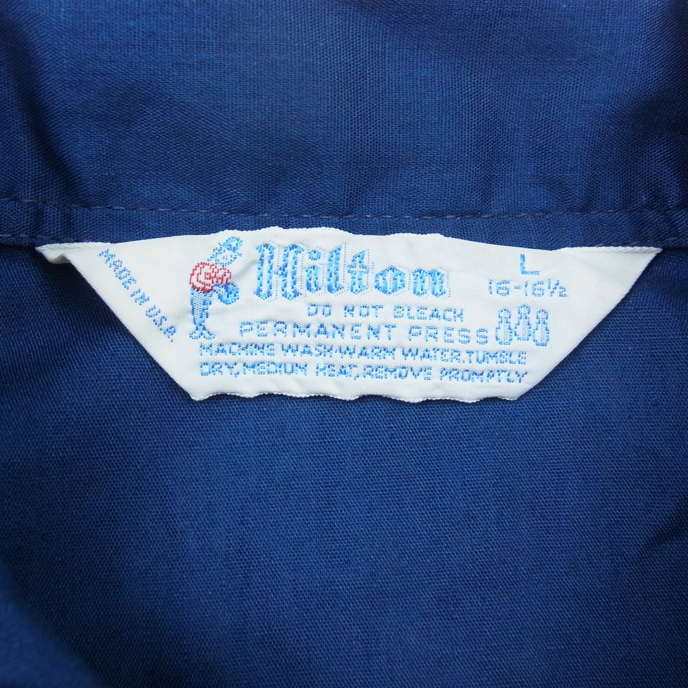 ヒルトン 70s 80s ヴィンテージ 半袖 ボーリング シャツ 刺繍 ネイビー系 L【中古】