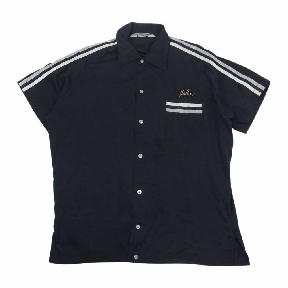 ヒルトン 70s 80s ヴィンテージ 半袖 ボーリング シャツ 刺繍  ブラック系 L【中古】