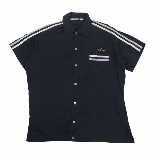 ヒルトン 70s 80s ヴィンテージ 半袖 ボーリング シャツ 刺繍  ブラック系 L【中古】