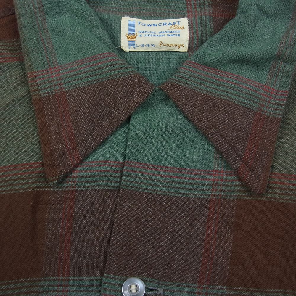 ペニーズ TOWNCRAFT タウンクラフト 長袖 チェック シャツ グリーン系 カーキ系 L【中古】