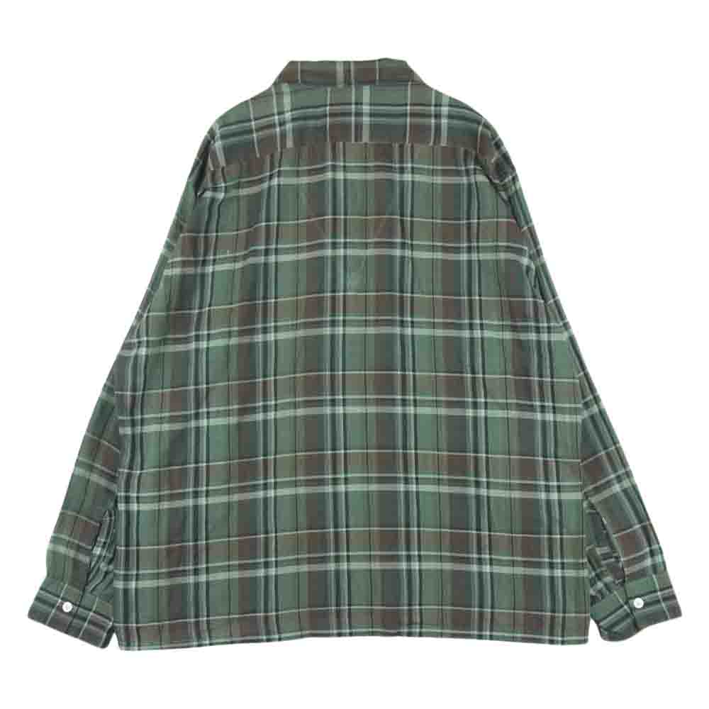 ヴァン ヒューゼン 60s VHタグ オープンカラー 長袖 チェック シャツ グレイッシュグリーン系 L【中古】