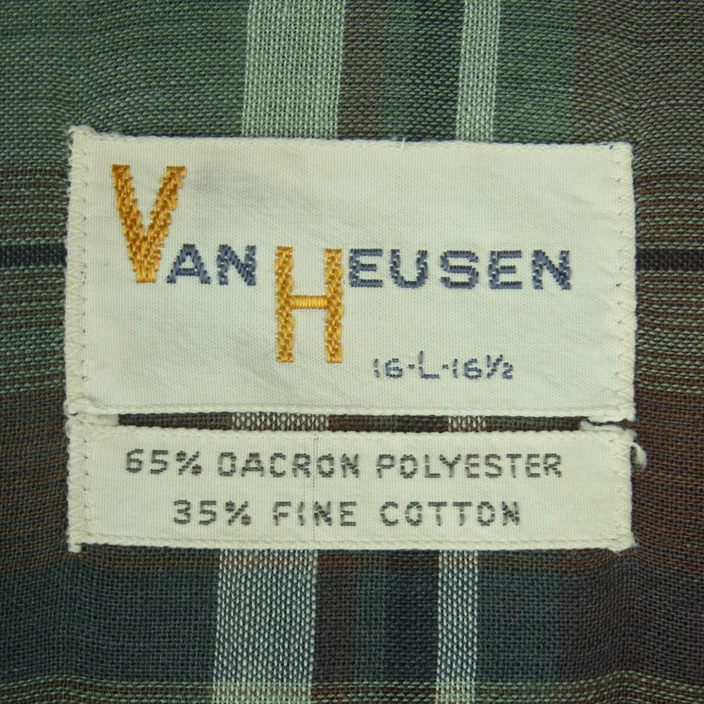 ヴァン ヒューゼン 60s VHタグ オープンカラー 長袖 チェック シャツ グレイッシュグリーン系 L【中古】