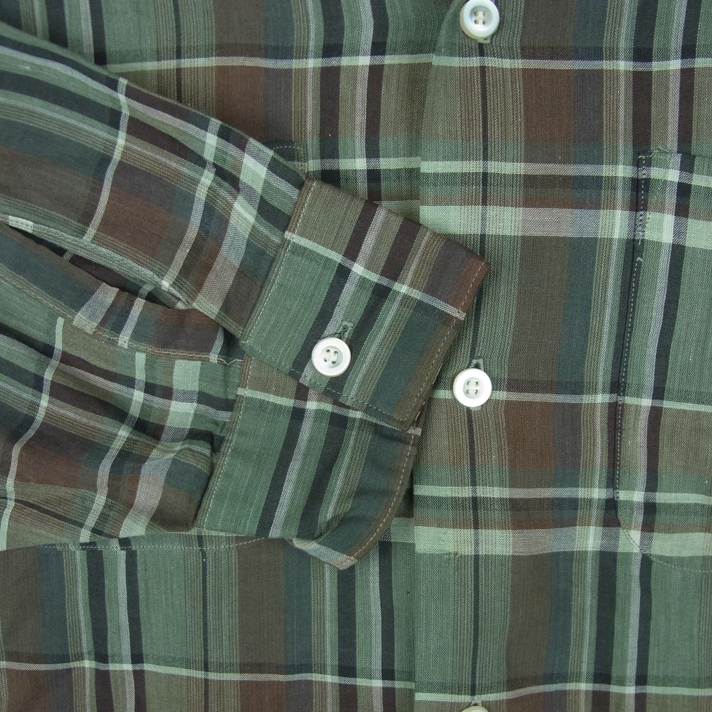 ヴァン ヒューゼン 60s VHタグ オープンカラー 長袖 チェック シャツ グレイッシュグリーン系 L【中古】