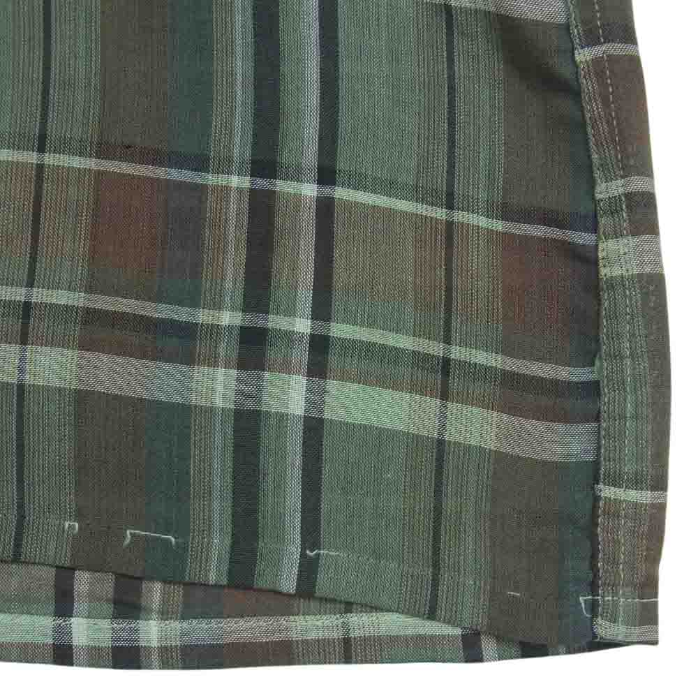 ヴァン ヒューゼン 60s VHタグ オープンカラー 長袖 チェック シャツ グレイッシュグリーン系 L【中古】