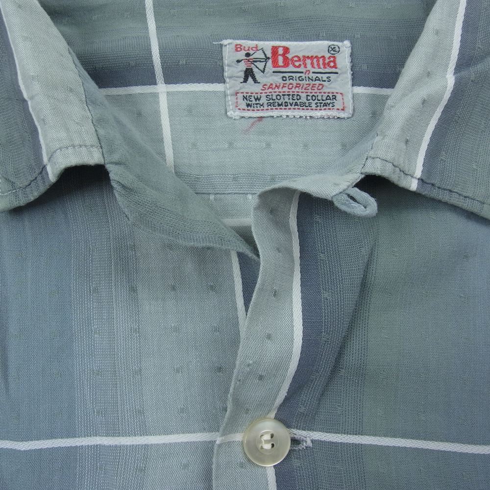 バッド バーマ 50s 60s チェック 柄 長袖 オープンカラー シャツ  グレー系 XL【中古】