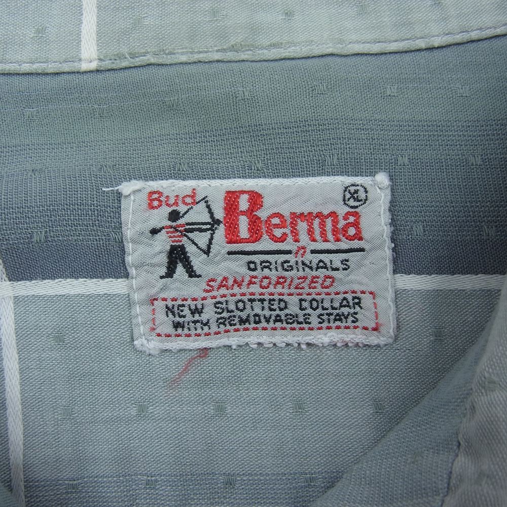 バッド バーマ 50s 60s チェック 柄 長袖 オープンカラー シャツ  グレー系 XL【中古】