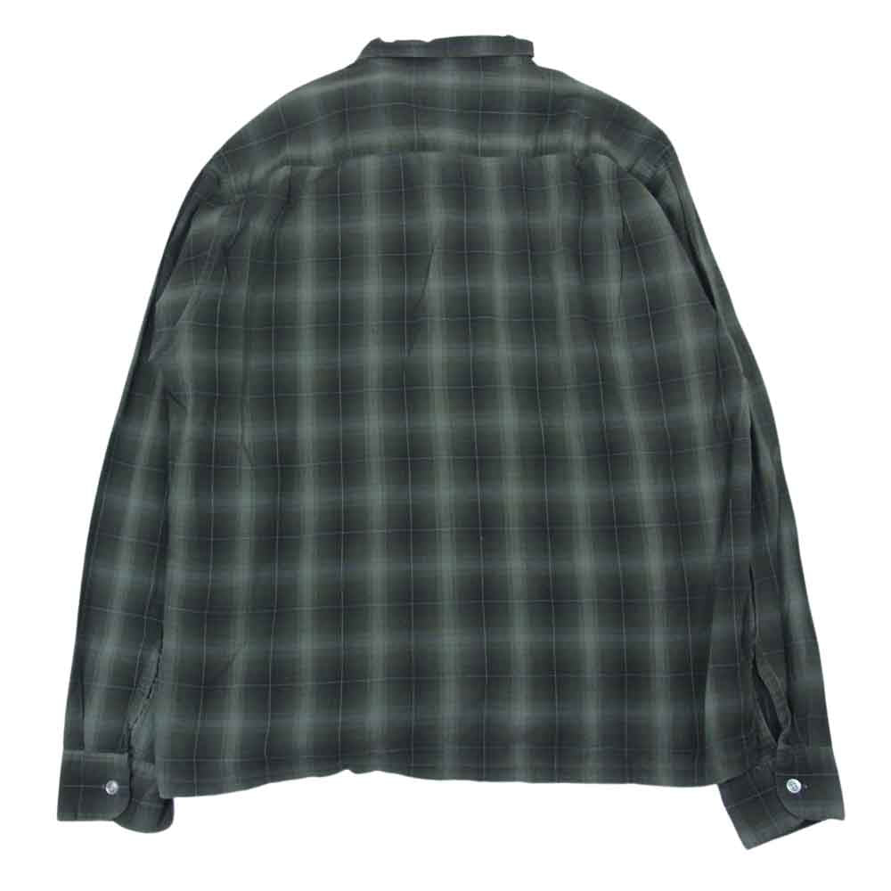 60s 70s オープンカラー 長袖 チェック シャツ グレー系 L【中古】