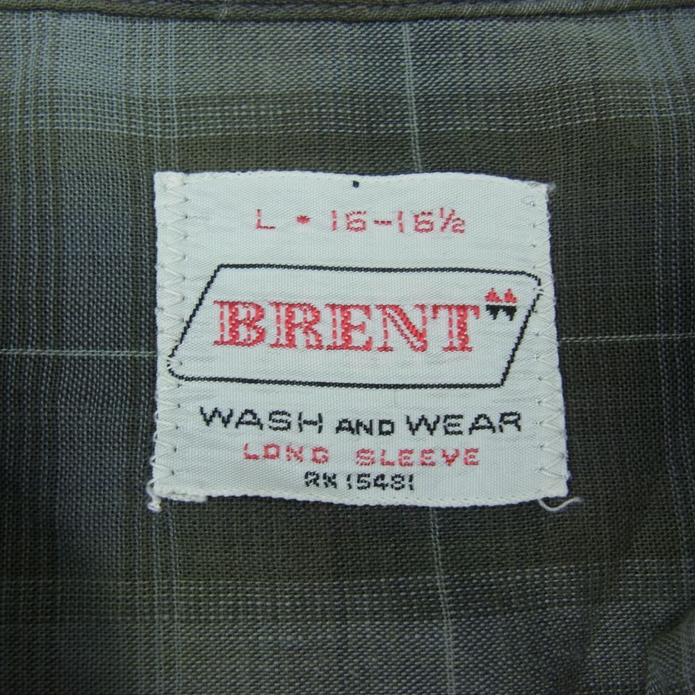 60s 70s オープンカラー 長袖 チェック シャツ グレー系 L【中古】