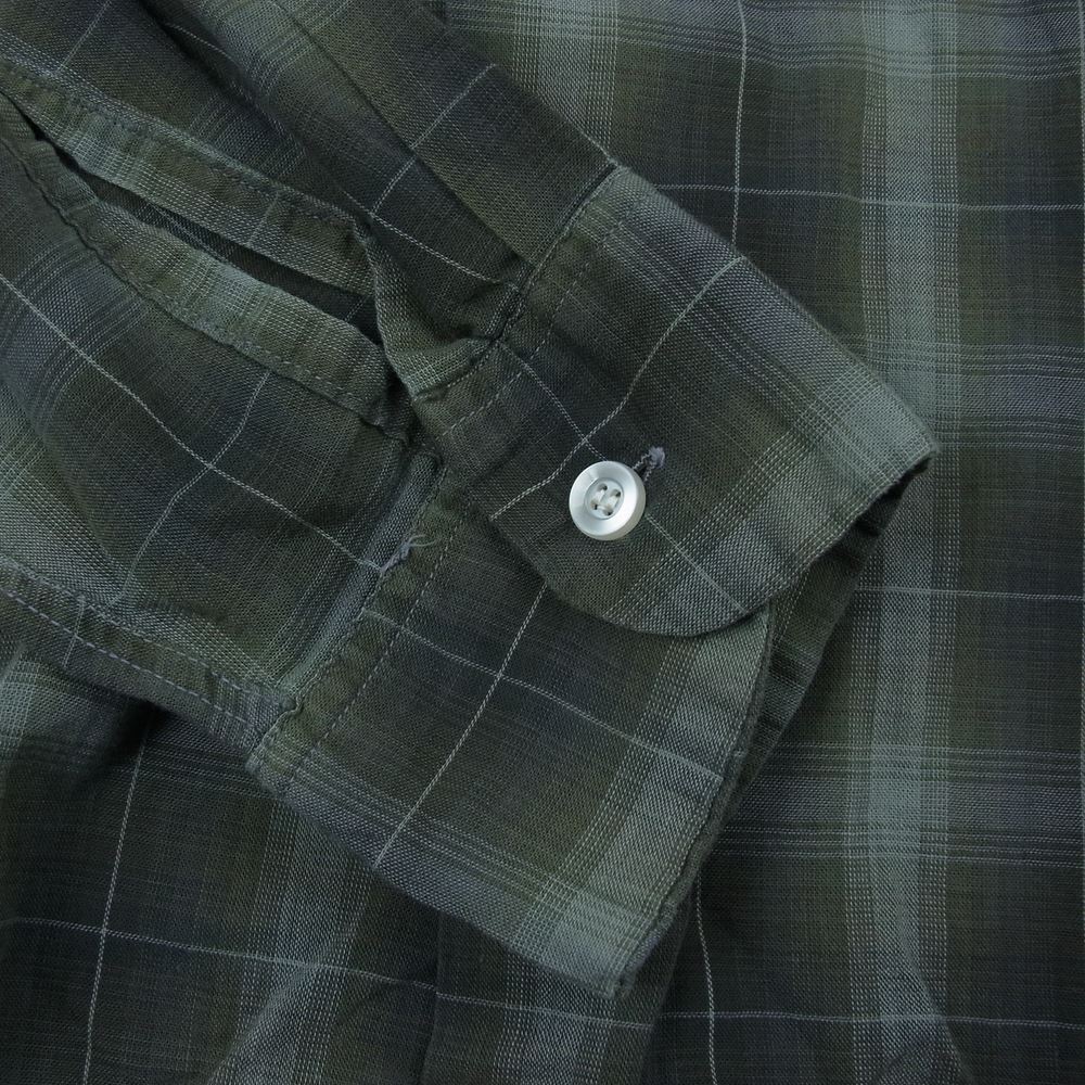 60s 70s オープンカラー 長袖 チェック シャツ グレー系 L【中古】