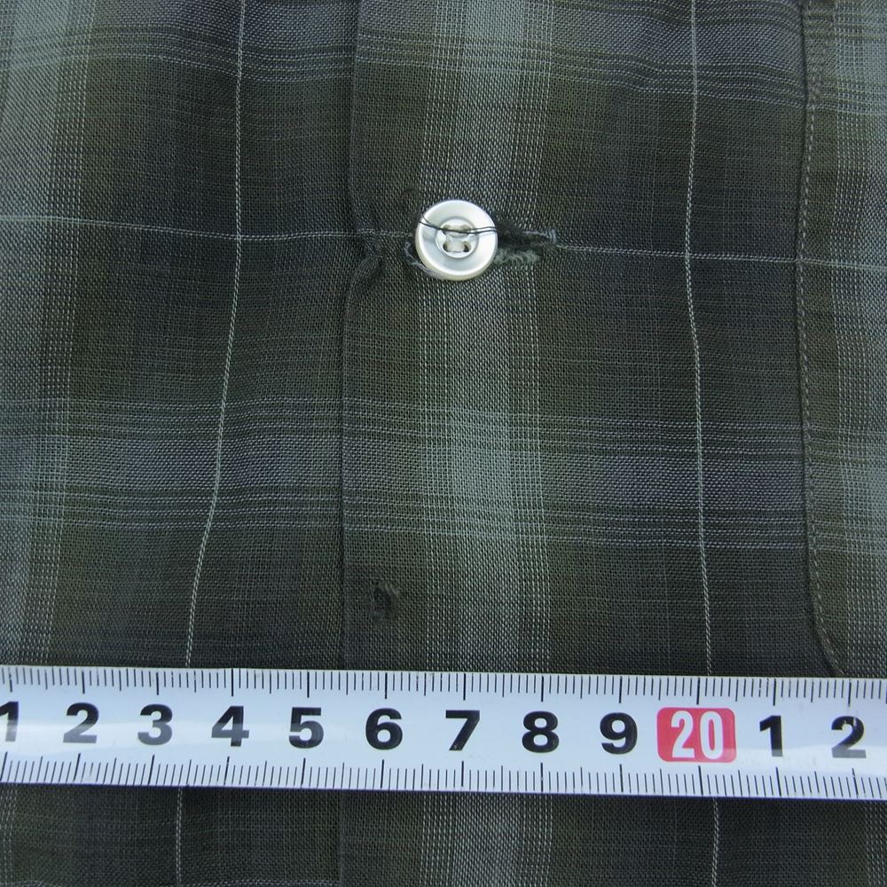 60s 70s オープンカラー 長袖 チェック シャツ グレー系 L【中古】
