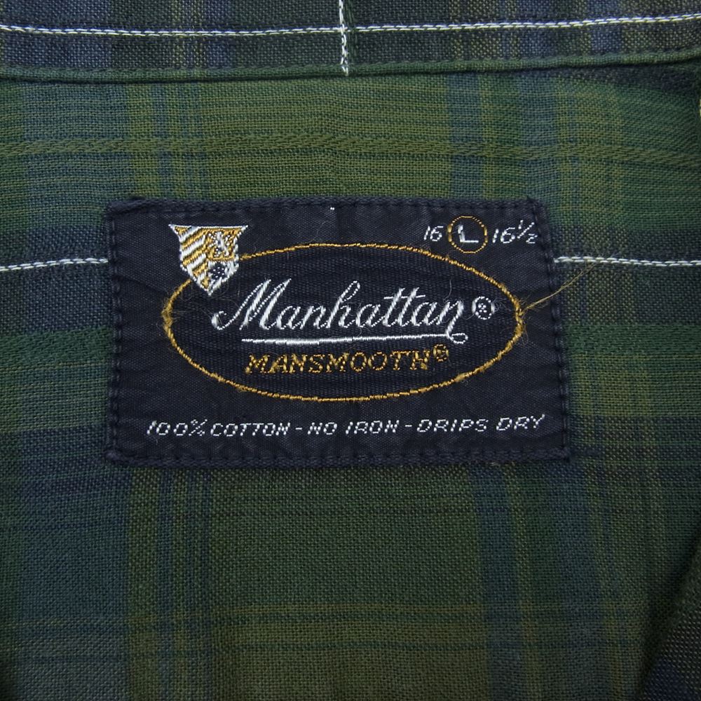 マンハッタン 60s オープン カラー チェック シャツ カーキ系 L【中古】