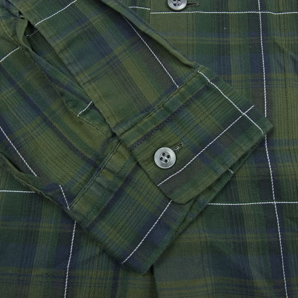 マンハッタン 60s オープン カラー チェック シャツ カーキ系 L【中古】