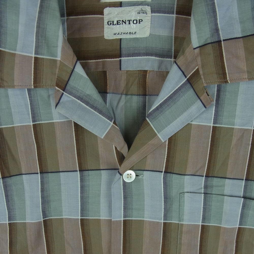 グレントップ 50s 60s オープンカラー 長袖 チェック シャツ グレー系 グレイッシュベージュ系 グレイッシュライトブルー系 L【中古】