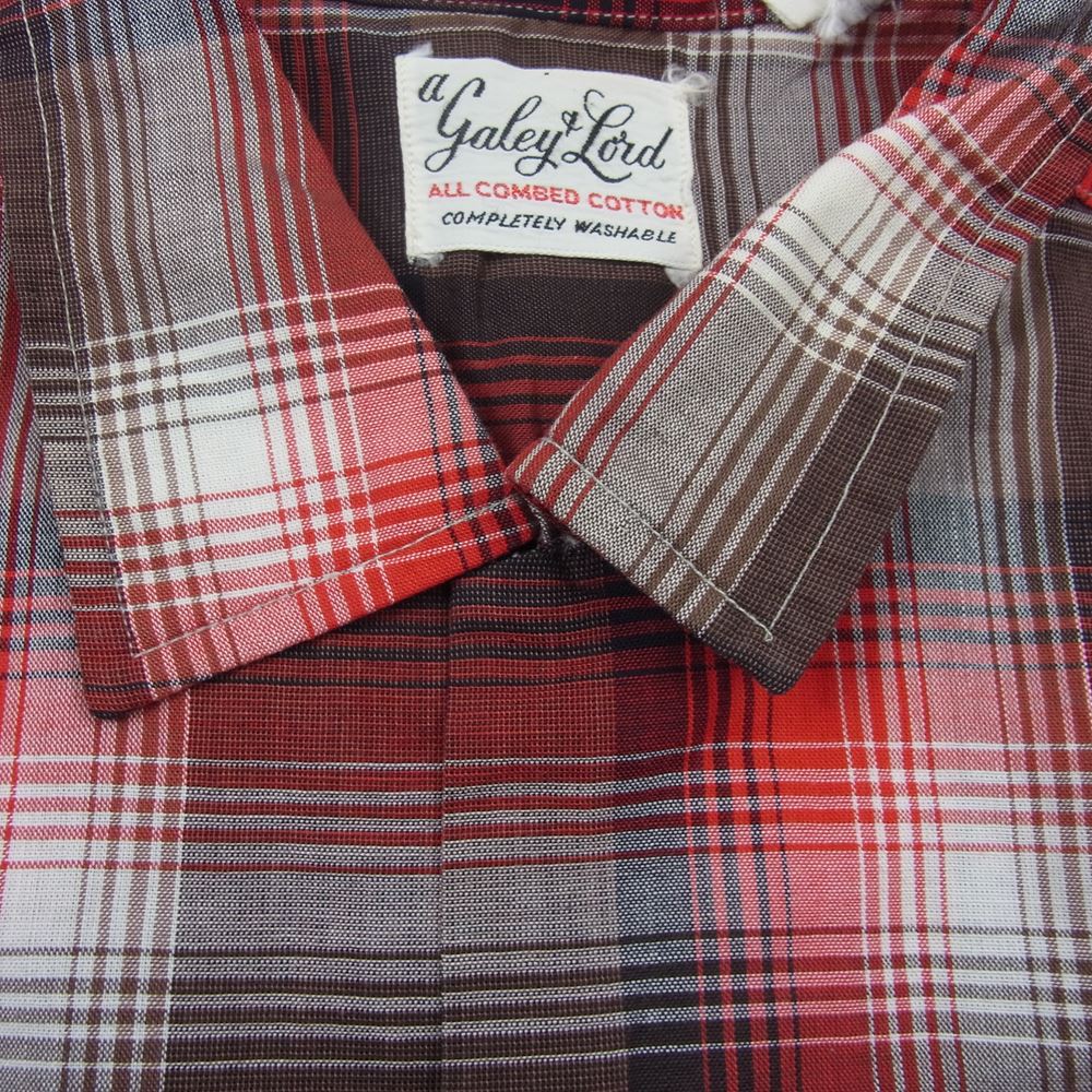 ガレーアンドロード 50s 60s チェック 柄 長袖 コットン オープンカラー シャツ  レッド系 L【中古】
