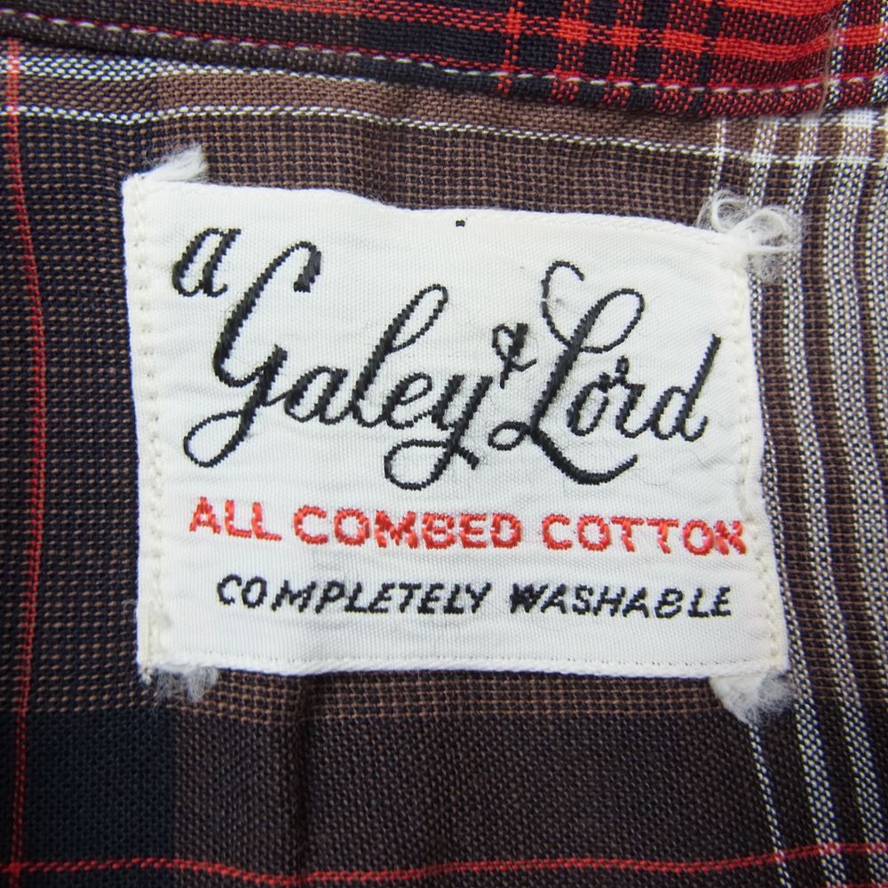 ガレーアンドロード 50s 60s チェック 柄 長袖 コットン オープンカラー シャツ  レッド系 L【中古】