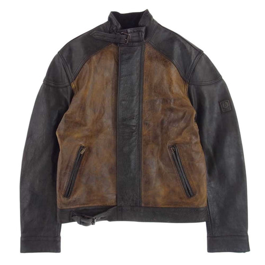 BELSTAFF ベルスタッフ イタリア製 レザー シングル ライダース ジャケット ブラック系 ブラウン系 42【中古】