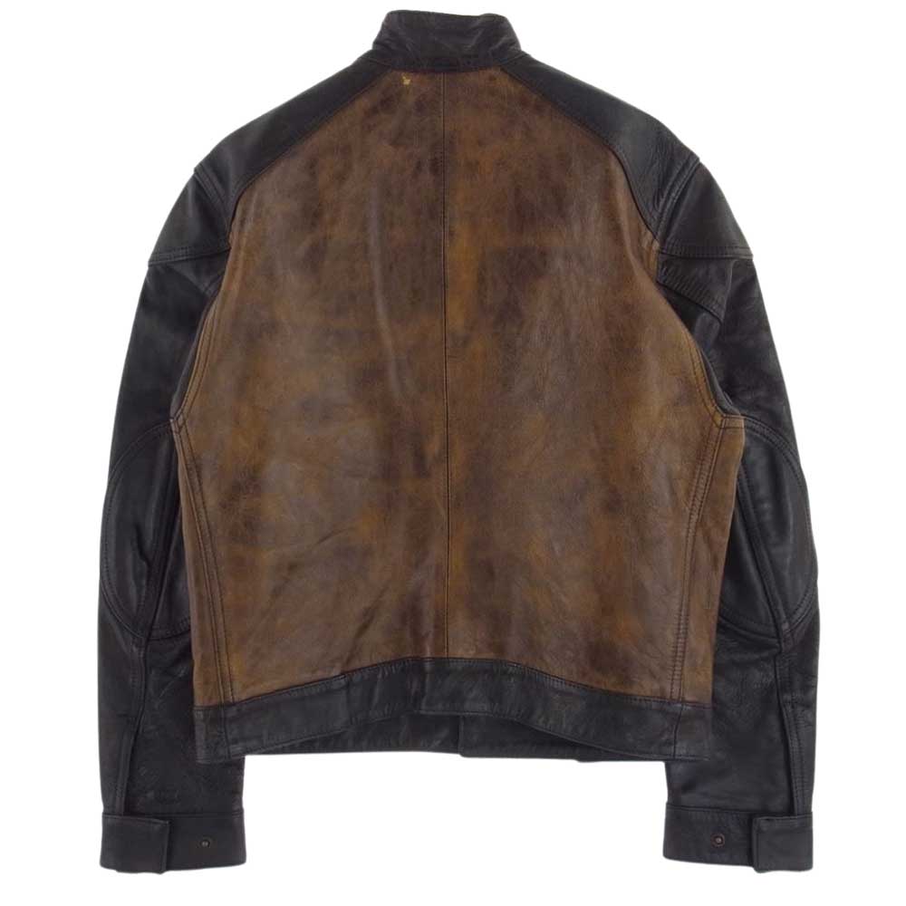 BELSTAFF ベルスタッフ イタリア製 レザー シングル ライダース ジャケット ブラック系 ブラウン系 42【中古】