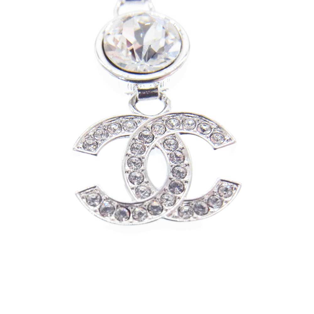 CHANEL シャネル B23S ココマーク ラインストーン スイング ピアス シルバー系【極上美品】【中古】